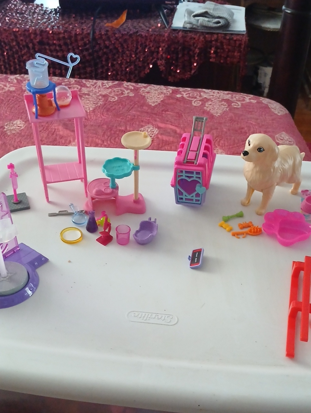 Barbie Pink and Purple Pet Playset with Cream Dog and Accessories